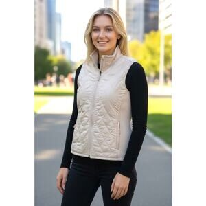 L.L Bean Quilt Vest Sherpa Fleece Lined Size L Ivory Layer Lagenlook Minimalist
